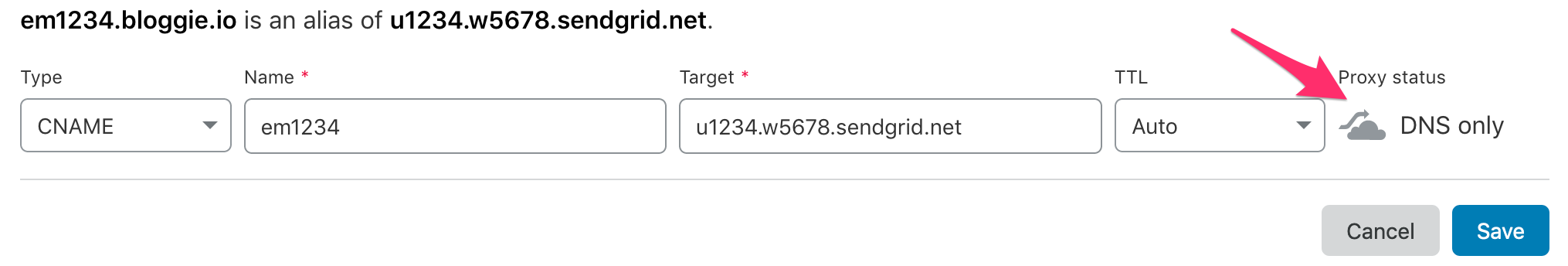 Use DNS only for subdomains of sendgrid records