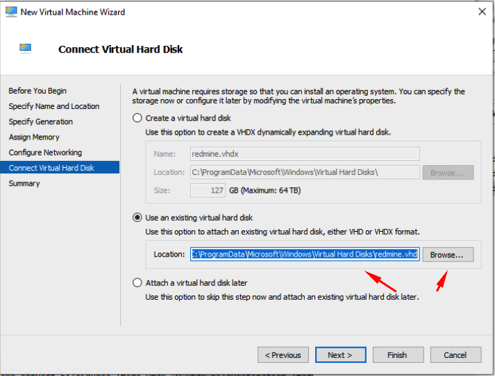 screenshot 05: specify existing HDD location